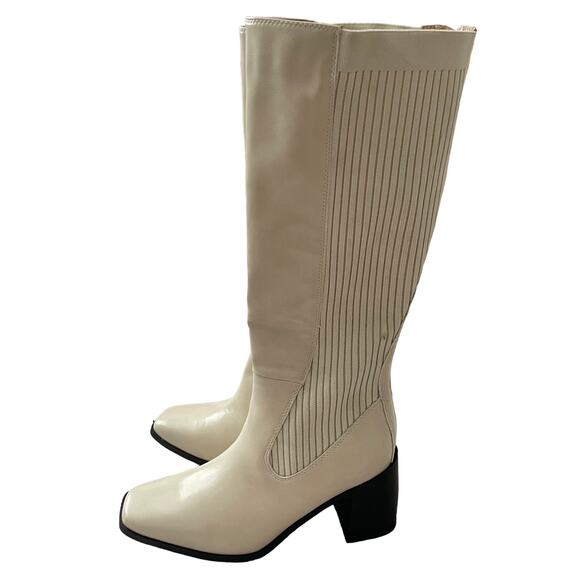 Journee Collection Knee High Square Toe Stacked Block Heel Boots Size 7 New - Picture 3 of 13